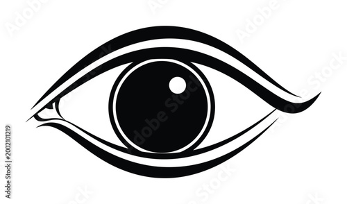 Stylized eye illustration in black and white with modern design