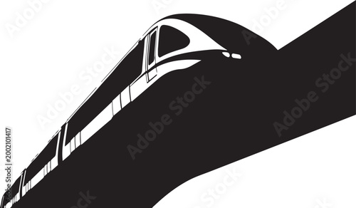 Monochrome train, black silhouette, transportation icon, vector graphic