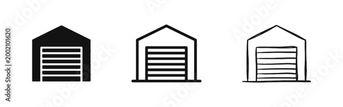 Set of Garage and Warehouse Door Icons in Glyph, Line, and Hand-Drawn Styles