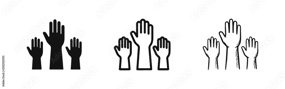 Obraz premium Raised Hands Icon Set Representing Volunteering, Voting, and Teamwork