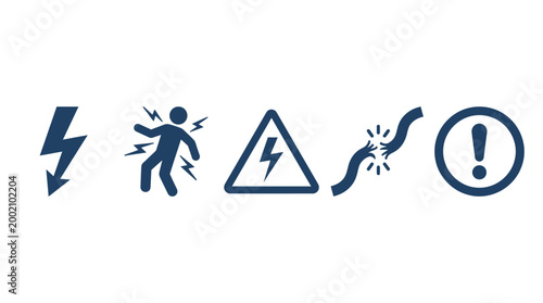Electrical Hazard Icons: Danger, Shock, Warning, Broken Wire, Exclamation