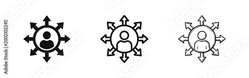 User Networking and Information Distribution Icon Set with Central Figure