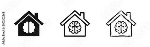 Smart Home and Mental Health Concept Icon Set with Brain inside House