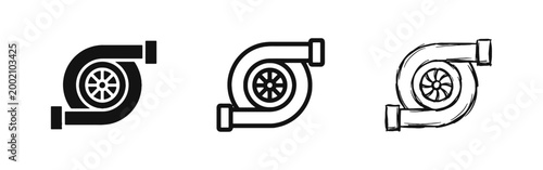 Turbocharger Car Engine Part Icon Set for Automotive Performance
