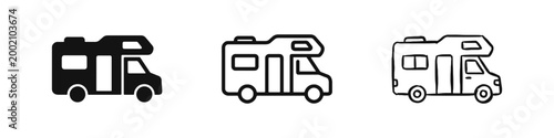 Camper Van RV Icon Set for Travel and Road Trip Adventures