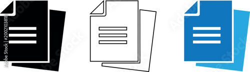 Document File Icons Set Paper Sheet with Text Lines Flat Vector