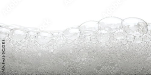 Close up view of soap bubbles and water foam texture creating a clean and refreshing spa pattern