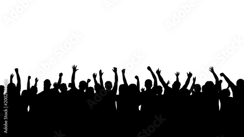 Black silhouette crowd raising hands up