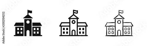 School Building and University Architecture Icon Set