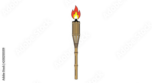 Golden Torch with Flame on White Background.