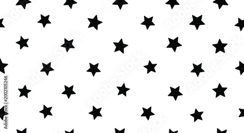Seamless black star pattern on a white background, simple and playful background design
