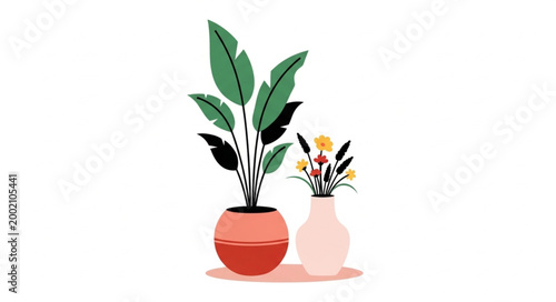 Indoor Plants in Pots and Vase Illustration.