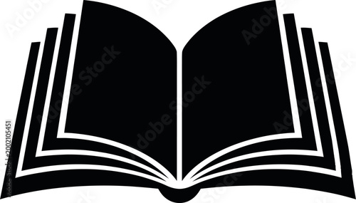 Foto Solid black silhouette of an open book with layered pages, bold shape, minimal f