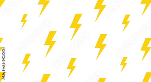 Seamless pattern of yellow lightning bolt icons on a white background, representing energy, power, and electricity