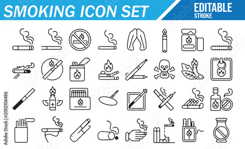 Smoke Cigarette Pipe and Cigar Minimal Vector Icons