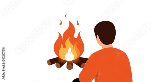 Man Sitting by a Campfire Illustration.