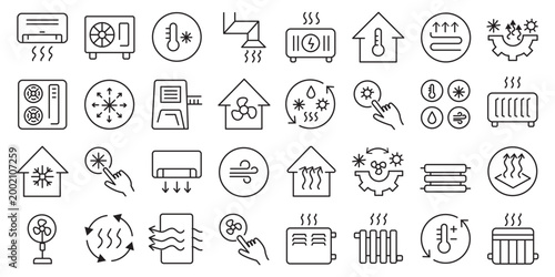 Air Conditioning icon set. Cooling appliance and heating symbol. Vector illustration