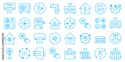 Air Conditioning icon set. Cooling appliance and heating symbol. Vector illustration