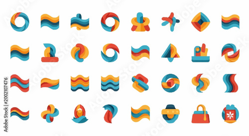 Canvas Print Collection of colorful abstract shapes icons.