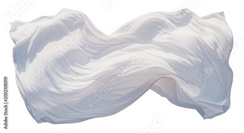 Flowing white satin fabric with soft folds draped in a curve isolated on a transparent background