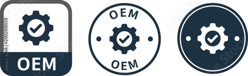 OEM certified icon set with gear and check mark for original equipment manufacturer branding