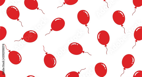 Seamless Pattern of Red Balloons Floating on a White Background