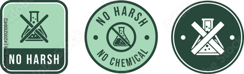 No Harsh Chemicals Badge Icons Set for Eco-Friendly and Natural Product Labels, Green Vector Design