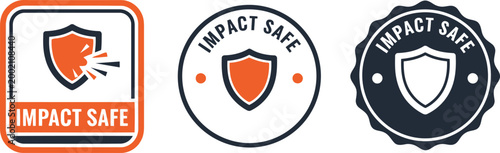 Impact Safe Badge Icons Set – Protective Shield Emblems for Safety Certification and Security Labels