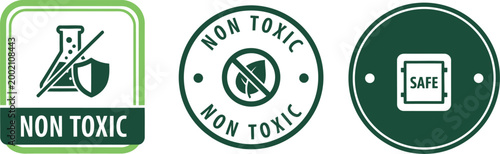 Non Toxic Safe Product Labels Set – Green Eco Friendly Certification Badges for Packaging and Marketing