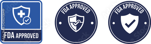 FDA Approved Badge Icons Set – Blue Medical Certification Labels for Healthcare and Pharmaceutical Products