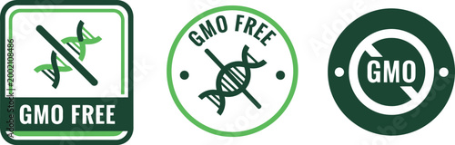 GMO Free Label Icons Set – Organic, Non-GMO, Green Badge Design for Food Packaging and Marketing