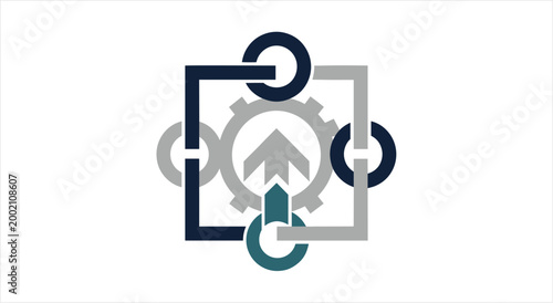 Abstract interconnected gears and arrows symbolizing process optimization and technological advancement.