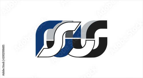 Abstract interlocking letter S logo design in blue, white, and black.