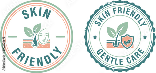 Skin Friendly and Gentle Care Badge Icons for Natural Cosmetic and Dermatology Products Packaging
