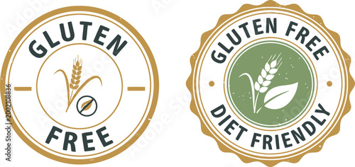 Gluten Free Badge Set for Food Packaging, Diet Friendly Label Icons, Allergy Safe Certification Design