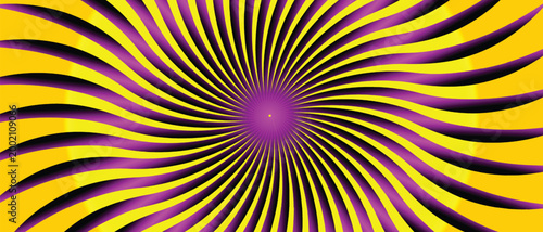 An abstract colorful sunburst background features a bright yellow and orange radial vector illustration with retro starburst rays and a textured light beam pattern design