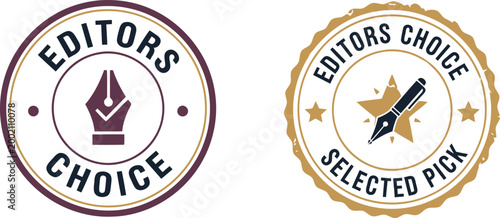 Editors Choice Badge Set with Pen Icon and Star Design for Award and Certification Labels