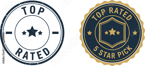 Top Rated Badge Icons Set – Premium Quality, 5 Star Award, Vector Emblem for Business and Marketing