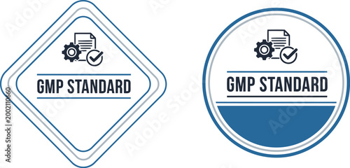 GMP Standard Certification Badge Icons for Quality Assurance and Manufacturing Compliance