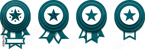 Premium Quality Award Ribbon and Star Medal Vector Icon Set for Excellence and Achievement