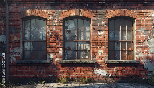 Grungy brick wall windows