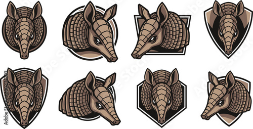 Armadillo Head Badge Logo Emblem Shield Crest Mascot Design Vector Illustration Set