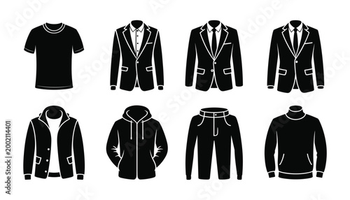 Men Clothing Icons Set Jackets Hoodies Sweaters Shirt Vector Collection