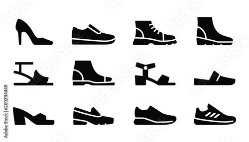 Shoe Icons Set Footwear Collection Sneakers Boots Heels Sandals Vector