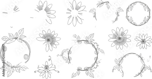 Фотография Hand Drawn Floral Wreath Frame Circle Border With Daisy Flower Outline Vector Il