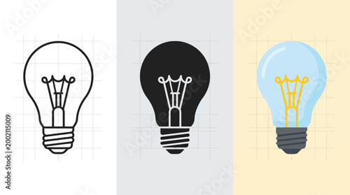Foto Light Bulb Icons in Black White and Color