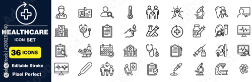 Healthcare icon set, 36 medical and hospital line icons