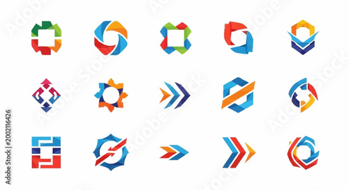 Collection of colorful geometric shapes icons.