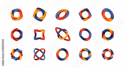 Colorful geometric shapes and symbols.