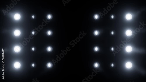 Bright stage lights flashing. Glowing spotlight animation for club party events concept. Concert visuals. Seamless loop.